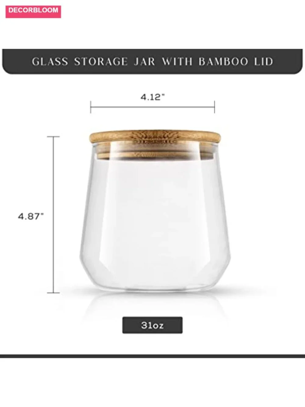 Large Glass Cookie Jar with Bamboo Lid Airtight Kitchen Canister for Food